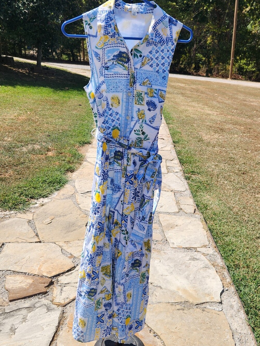 J. Crew Sz O sleeveless Lemon midi shirt dress In Blue And Yellow